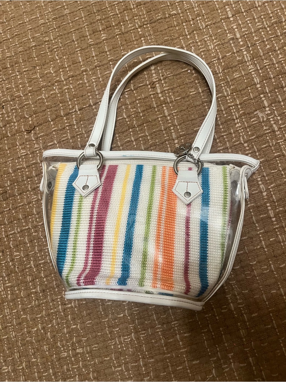 The Sak Clear Tote with White Trim and Multicolor Stripes